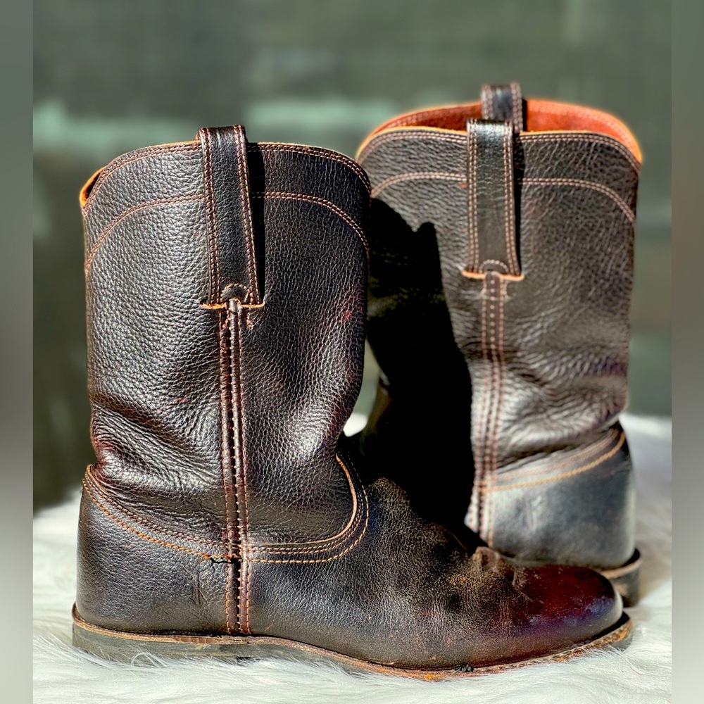 Frye The Duke Quality Leather Roper Boots Men 8M Rich Dark Brown Western Ranch